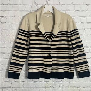 Ann Taylor Loft Black Khaki Striped Wool Blend Casual Cardigan Large